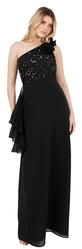 Maya Deluxe Dam maxi klänning dam one shoulder necklline ärmlös paljett förskönad rosett A-linje kväll bal gown dam, svart, 38