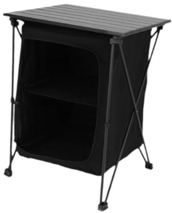 Fällbart campingförvaringsskåp med 2 hyllplan aluminium campingbord skafferi skåp för grill bakgård bakluckefester, svart