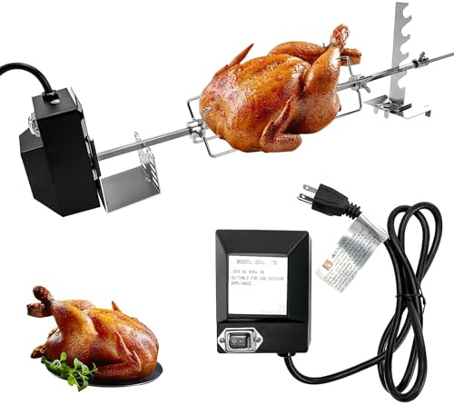 Kit universale per barbecue con girarrosto, rotante automatico, con motore da 120 V e 4 W, asta per spiedo da 71 cm, 2 x 4 forchette, supporti completi e vite di fissaggio per la maggior parte delle