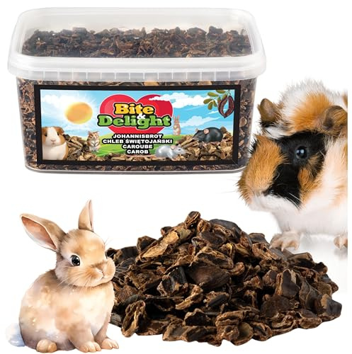 Bite & Delight 1,4 kg di carrubi, delizioso snack per cavalli, conigli, cibo per piccoli animali senza additivi, grossolanamente rotto