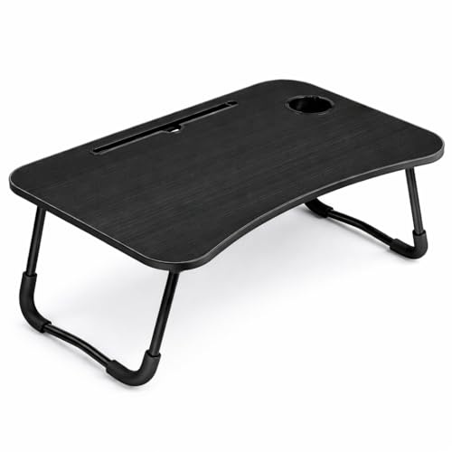 Mesa Plegable Auxiliar portátil pequeña. Mesita para Ordenador en Cama, Sofa, salón, Cocina, Suelo. Posavasos. Patas Antideslizantes. Ranura para Tablet y Pen. Superficie Texturizada. 60x40cm