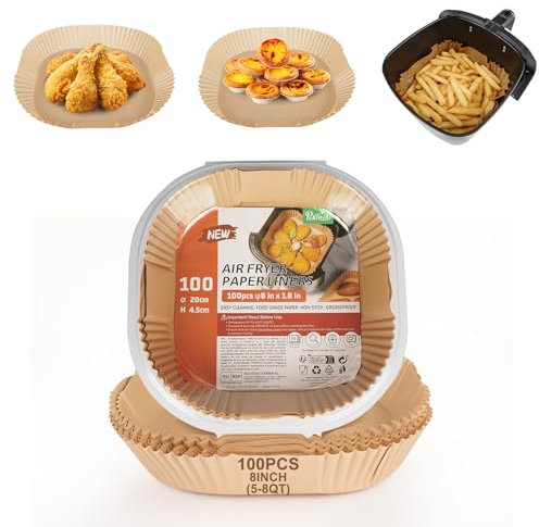 Papier cuisson air fryer,100 feuilles 20-24cm antiadhésif imperméable et huileux,idéal pour ninja philips air fryer et four 5 à 8 litres
