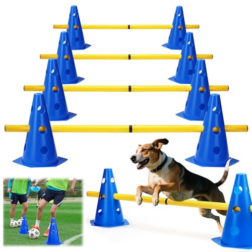 BHHTBB Agility Set Hunde Hürden Steckhürdenset Kinder, Hindernisse für Kinder Hunde Parcour zum Springen, Cavaletti Hund, 8 Kegel 23cm Höhe + 8 Stangen 80cm lang, für Trainingsübungen