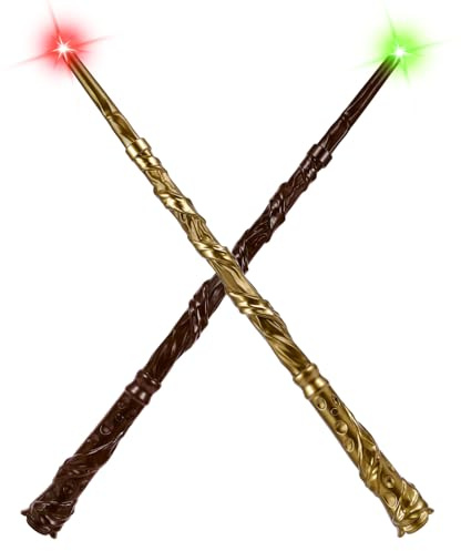 ShinySong Light Up Wizard Magic Wand with Sounds & 4 Lightings - 2 PCS Illuminating Witch Toy Wands for Kids Cosplay Party Favors, Vine - Brown Golden