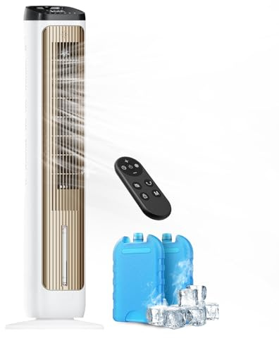 PNTCK Evaporative Air Cooler - Portable Air Conditioner Fan with Ice Packs, 12H Timer, 80° Oscillation, 3 Speeds & 4 Modes, Personal Cooling Fan with Remote for Bedroom, Office, Small Room