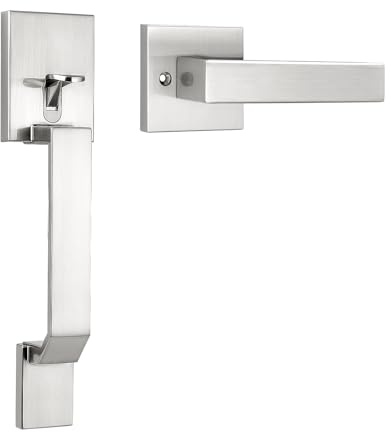Probrico Brushed Nickel Front Door Handle,Modern Entry Door Handle with Reversible Lever,Exterior Square Passage Door Handle Without Locking No Key