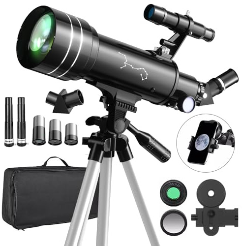 Telescopio Astronómicos Niños Adultos, Telescopio Portátil de Viaje Profesional 70mm de Apertura/400mm, 200x, con Trípode, Adaptador Teléfono, Bolsa para Principiantes Observación Terrestre Lunar Sol