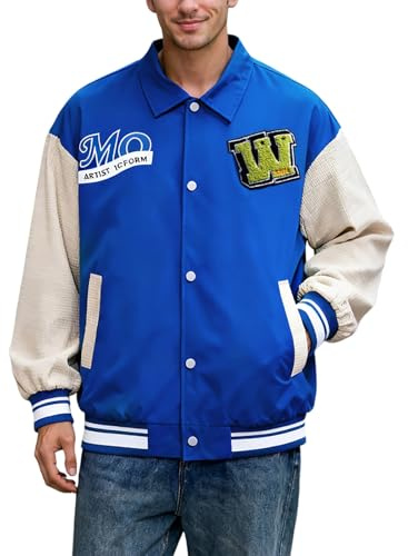 Eauptffy Giacca da baseball da uomo, Y2K, vintage, bomber revers Streetwear, per autunno e inverno, casual, da baseball, per adolescenti, per le mezze stagioni, O blu., XL