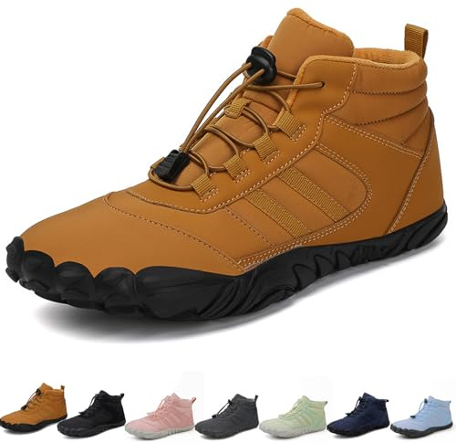 Kangerse Men's Women's Barefoot Shoes, Waterproof Trail Running Barefoot Shoes, Winter Warm Lined Outdoor Snow Boots, Non-Slip (Brown,15 Women/13 Men)