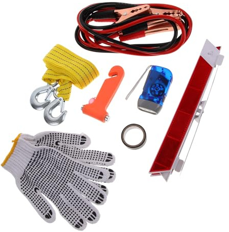 NUOBESTY Kit D'outils Automobile D'urgence 8 Pièces Multifonction pour Véhicule, Trousse D'assistance Routière Compacte, Accessoires Essentiels pour Dépannage Voiture et Inspection