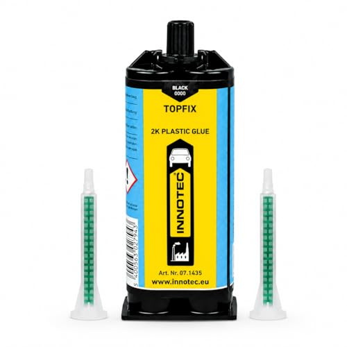 INNOTEC Topfix Black 2K Plastic Glue 50ml with 2 Mixing Nozzles
