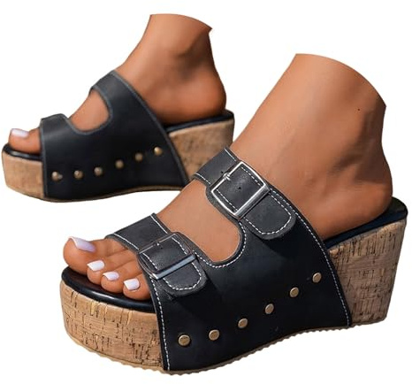 Générique Damskor, sommarskor, dam, kork, kilsandaler, mode, kilsandaler, dam, remmade, bekväma, ventilerande, sandaler, dam, sommar, platå, platå, strand, sport, utomhus,