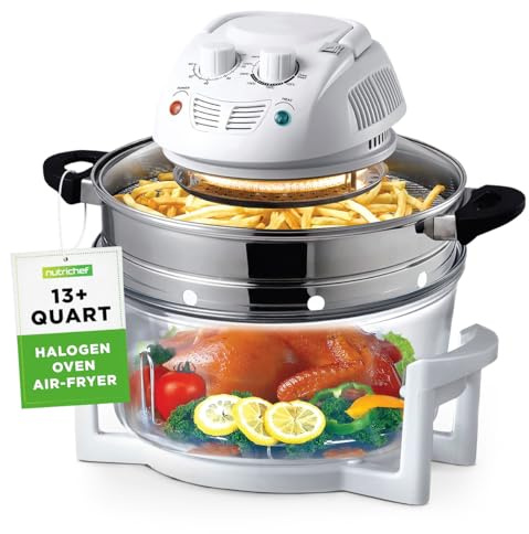 NutriChef Halogen Oven Countertop Air Fryer - 1200W 13QT Infrared Convection Cooker w/ Stainless Steel Cooking Bowl For Healthy Meals, Great for Chicken, Steak, Fish, Ribs, Shrimp, More -AZPKAIRFR48