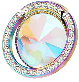 lenoup Iridescent Glitter Bling Bling Phone Ring Holder,Sparkle Phone Ring Artificial Diamond Stand,Rhinestone Cell Phone Finger Ring(Rainbow)