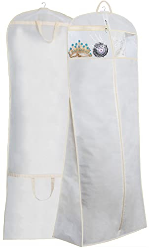 MISSLO Brautkleider Kleidersack in voller Länge Kleiderhülle Brautjungfer Mäntel Kleid Schutz mit Extra Tasche Aufbewahrung Zwickel Hängende Kleiderträge 178 cm (Weiß)