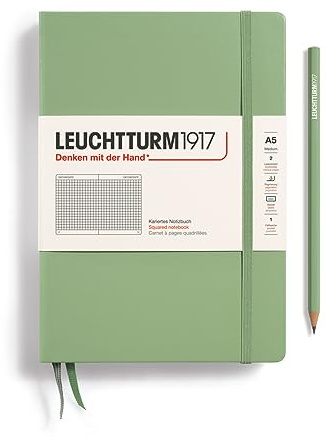 LEUCHTTURM1917 361583 Libreta Medium (A5) 145 x 210 mm, Tapa Dura, 251 páginas numeradas, Sage, Cuadriculada