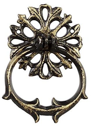 Relaxdays Türklopfer antik, Anschlagring für Haustür, Landhausstil, Gusseisen, HxBxT: 13 x 9,5 x 2 cm, schwarz/bronze, 1 Stück 10029004_490