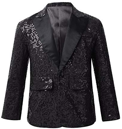 inlzdz Kids Boys Shiny Sequins Lapel Jacket Coat Glitter Blazer Tuxedo Banquet Dance Wedding Party Fancy Costumes