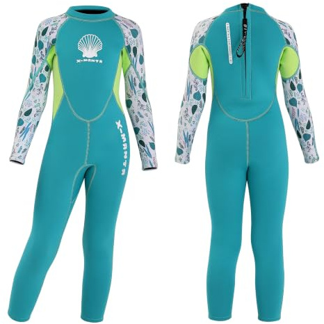 MWTA Wetsuit for Kids Boys Girls 2.5mm Neoprene Thermal Swimsuit Fullsuit Wet Suits Long Sleeve for Toddler Child Junior Youth Swimming, Diving, Surfing Aqua-S
