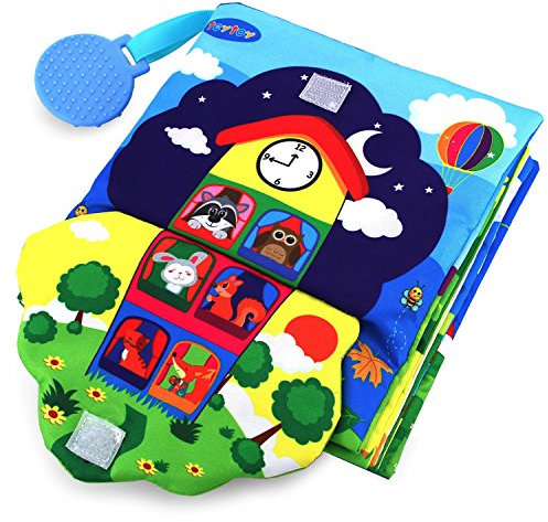 teytoy Knisterbuch Baby Stoffbuch Quiet Book Stoffbücher Babybuch zum Anfassen und Fühlen Großes 3D Bilderbuch Interaktives Lernstimulation - Reißverschluss, Knopf, Schnalle