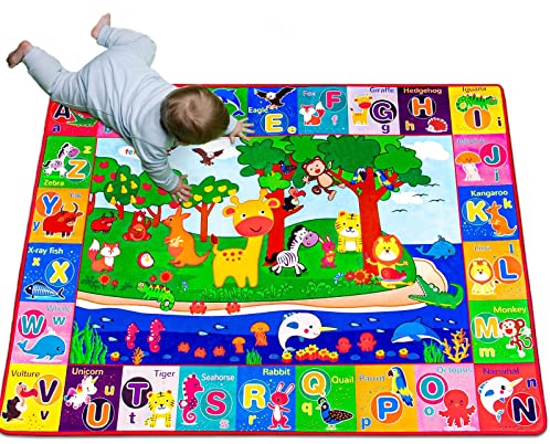 teytoy Baby Play Mat, Large Baby Mats for Floor Play Cotton Playmat for Toddlers Crawling Super Soft Thick (0.6cm), Foldable Non-Slip ABC Rug for Learning Animals