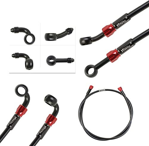 Motorcycle Brake Hose Braided,400-2400mm AN3 Hydraulic Clutch Tube Oil DOT Fluid Pipe Line Stainless Steel for ATV Dirt Pit Street Racing Bike,Removing Fittings Banjo (BlackRed, 1100mm)