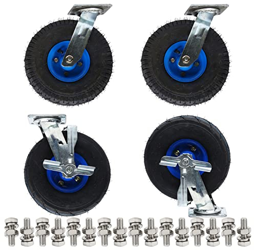 WORDFUN 4 Paquetes Ruedas Giratorias Grandes De Servicio Pesado, Silenciosa Ruedas De Goma con Freno Mover, Ruedas Neumáticas Giratorias para Muebles, Aparato, Carro Y Equipo Ruedas