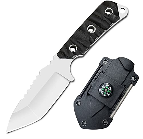 TIMKOSS Outdoor Survival Messer Gürtelmesser mit Kydex Holster Scheide, Camping Halsmesser, Überlebensmesser aus einem stück 440C Stahl gefertigt (Weiß)