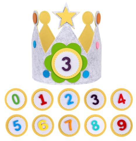 Geburtstagskrone für Kinder Krone Geburtstag, Unisex Kinderkrone Einstellbar mit Verstellbarem Klettverschluss Geburtstag Kinderkrone für Jungs Mädchen Geburtstagsfeierzubehör Grauer und Gelb