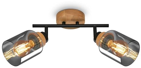 BRILONER – Deckenlampe, Deckenleuchte, Lampe, Rauchglas, Schwenkbar, Wohnzimmerlampe, Schlafzimmerlampe, Küchenlampe, Schwarz-Holz