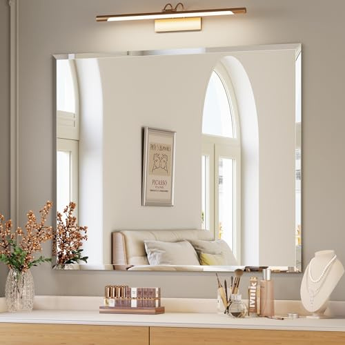 Mestikits Frameless Bathroom Mirror, 30x36 Beveled Bathroom Mirror for Vanity, Wall Mount Mirrors for Bedroom Entryway Living Room Hangs Horizontally or Vertically