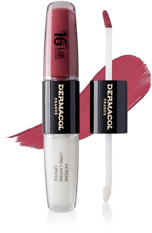 NEW Dermacol - 16-Hour Lip Colour, Highly Pigmented Glossy Lip Stain, Two-Phase Lip Plumper Gloss, Kissproof Lip Makeup Products with Matte and Glitter Finish, n.28
