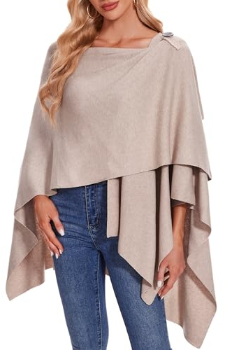 PULI Poncho da donna elegante con parte anteriore incrociata, sciarpa lavorata a maglia, mantello, morbido poncho da viaggio, regalo per autunno e inverno, fiocchi d'avena, Taglia unica