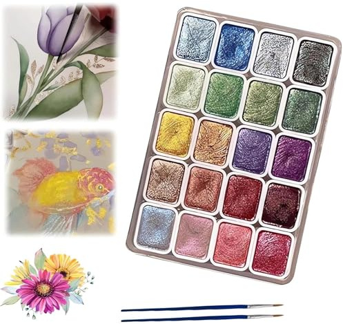 Generiskt skiftande akvarell målningsset, 20 färger akvarell målningsset, Shimmer metallic akvarell målningsset, metallic akvarell färg set för konstmålning