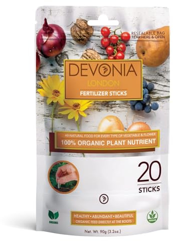 Devonia 100% Organic Plant Fertiliser (20 Sticks) | All Purpose Slow-Release Plant Food for Vegetables, Fruits, Flowers & Houseplants | Easy Use, No Mess | Feeds Up To 12 Weeks | Water Resistant