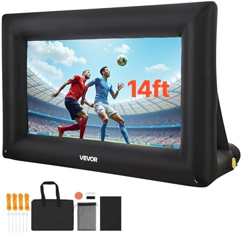 VEVOR aufblasbare Filmleinwand Projektion Beamer Leinwand aus 600D, Projektionsleinwand mit tragbarer Aufbewahrungstasche, 16:9, Filmprojektion für Heimkino Mottoparty Poolspaß (378 x 160 x 317 cm)