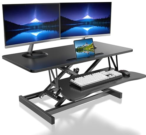 Mihoho Convertidor de Escritorio de 80 centímetros, estación de Trabajo para Dos monitores y computadora portátil con Bandeja Grande para Teclado, convertidor de elevación para Trabajar (80)