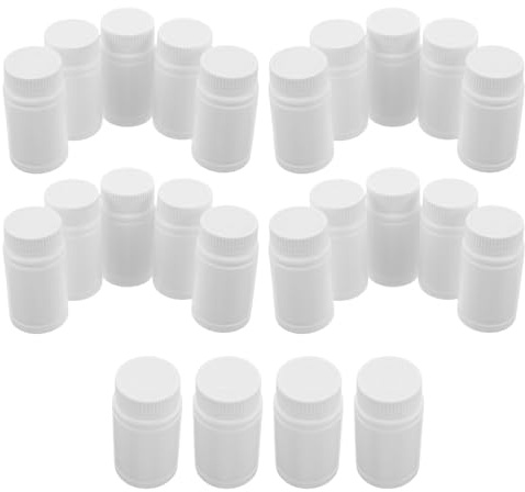 COLLBATH 24 Pezzi Bottiglie per Pillole con Tappo Ermetico Contenitori in Plastica Resistenti Agli Urti per Capsule e Compresse Bottiglie Bianche Bocca Larga per Viaggi e Conservazione