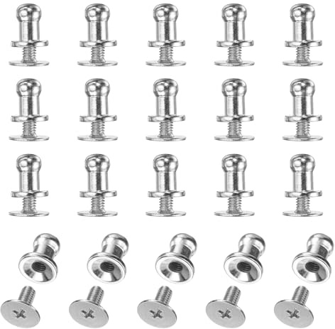 sourcing map 20set Stud Screw 5mm Brass Chicago Screws Silver White | Round Head Button,Button Stud Rivets,for Leather DIY Craft Leather Belt Wallet Handbag Repairs Decoration