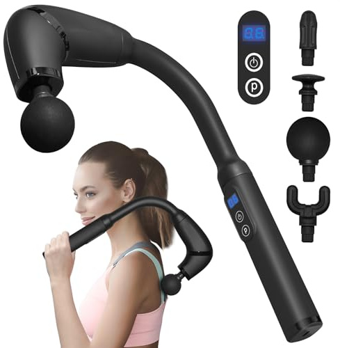 Pistola de Masaje Muscular con Mango Extensible Desmontable, Pistola Masaje Massage Gun Profesional Eléctrica with LED Screen para Relajación, Aliviar el Dolor