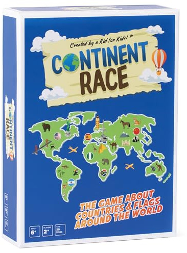Continent Race Geography Educational Board Game for Kids, Tweens, Family, Friends, Teachers and Classrooms - Learn About Flags & Countries Around The World