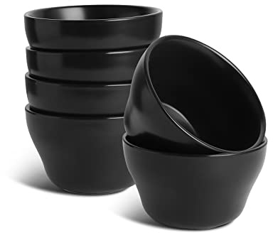 Selamica Ceramic Small Bowls Dessert Bowls 8oz Bouillon Cups for Dessert Soup Dipping Sauce Coffee Cupping Microwave and Dishwasher Safe - Set of 6(Black)