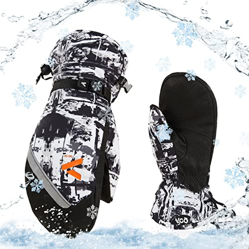 Vgo... 1 par -20℃/-4°F o para niños de 8-13 años Guantes de esquí para niños de piel de cabra, guantes para la nieve, guantes para exterior, impermeables, Thinsulate de 3M (GA2475FLWP)