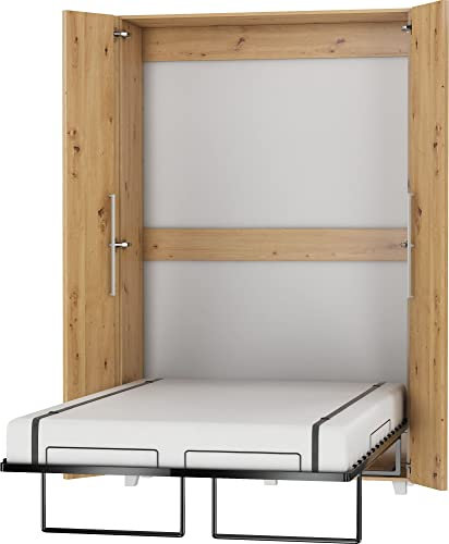 BIM Furniture Väggsäng, skåpsäng, teddy 120 x 200 cm, sängskåp, vertikal väggklappsäng, skåp med integrerad fällsäng, funktionell säng inkl. ribbotten (Artisan-ek)
