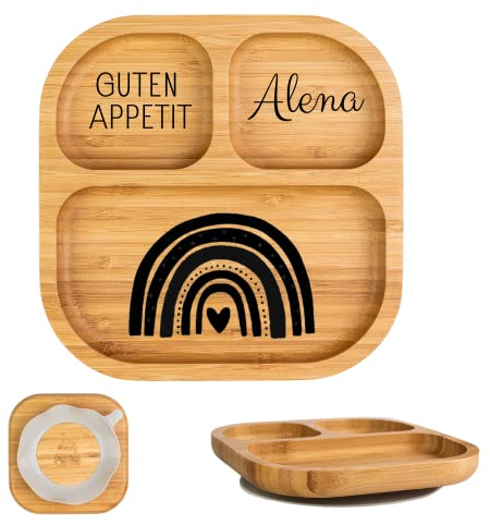 wunderwunsch - Personalisierter Baby Teller mit Saugnapf - Praktisches Kleinkind Zubehör mit Namen - Kinder Teller Rutschfest - Personalisierte Geschenke Geburt