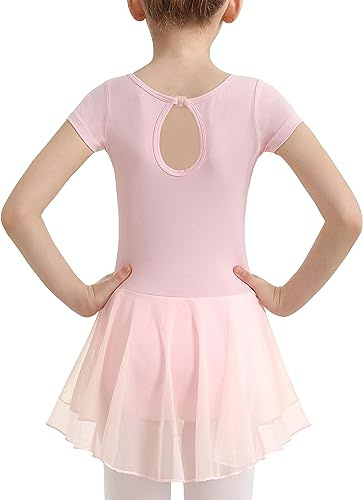 DANSHOW Mädchen Ballett Trikot für den Tanz, kurzärmelig, Wassertropfen, Hohler Rücken, Netzrock, Tanz-Trikot (Kleinkind/kleines Mädchen/großes)(23703-08-M)