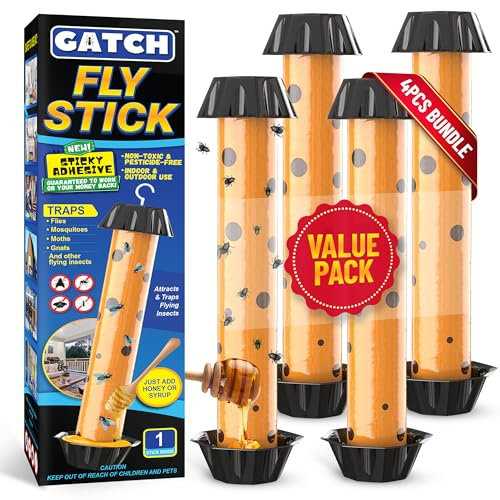GATCH Fruktflugfälla (4-pack), flugpinne för myggor, klibbig fälla för flugor gnats geting flygande insekter, insektsfångare, inomhus- eller utomhusbruk, redo att använda hemma