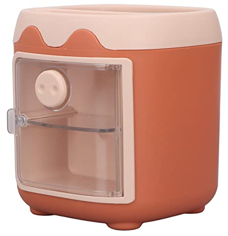 Keebgyy Pen Holder, Pen Holder for Desk, Orange Cartoon Cute Pig Desktop Storage Pen Holder, Cute Cosmetic Storage Bucket, Organizer Office Stationery Multi Grid Storage Box, Desk Accessories