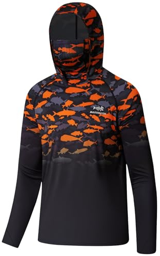 BASSDASH Youth UPF 50+ Hooded Shirts with Mask UV Neck Gaiter Sun Protection Long Sleeve T Shirt for Fishing Swim