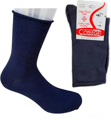 calze college 6 PAIA CALZE CORTE DONNA SENZA ELASTICO SANITARIE IN PURO CALDO COTONE SOFT 100% 35-40 (6BluAlto)